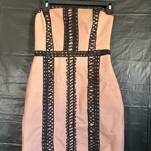 Black and Tan Strapless Mini Dress